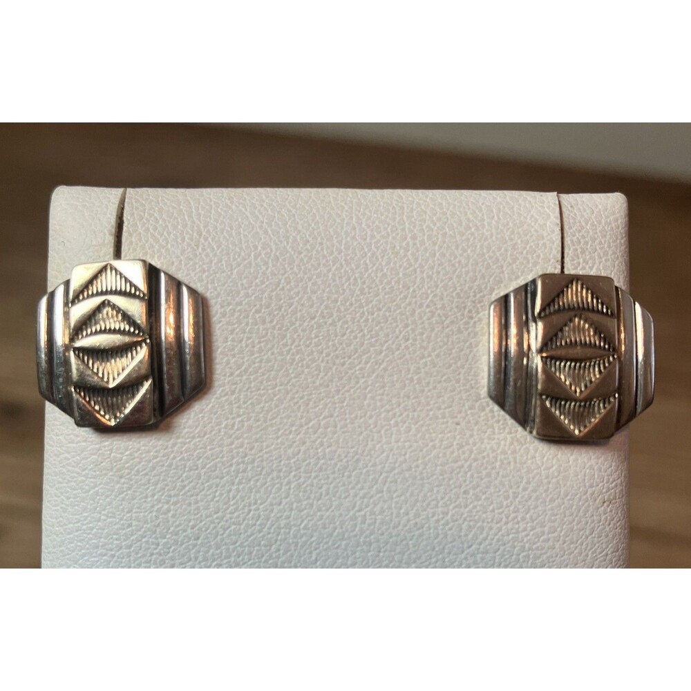 Vintage Mixed Metal 14k Yellow + Sterling Silver M.M Rogers Navajo Earrings Stud